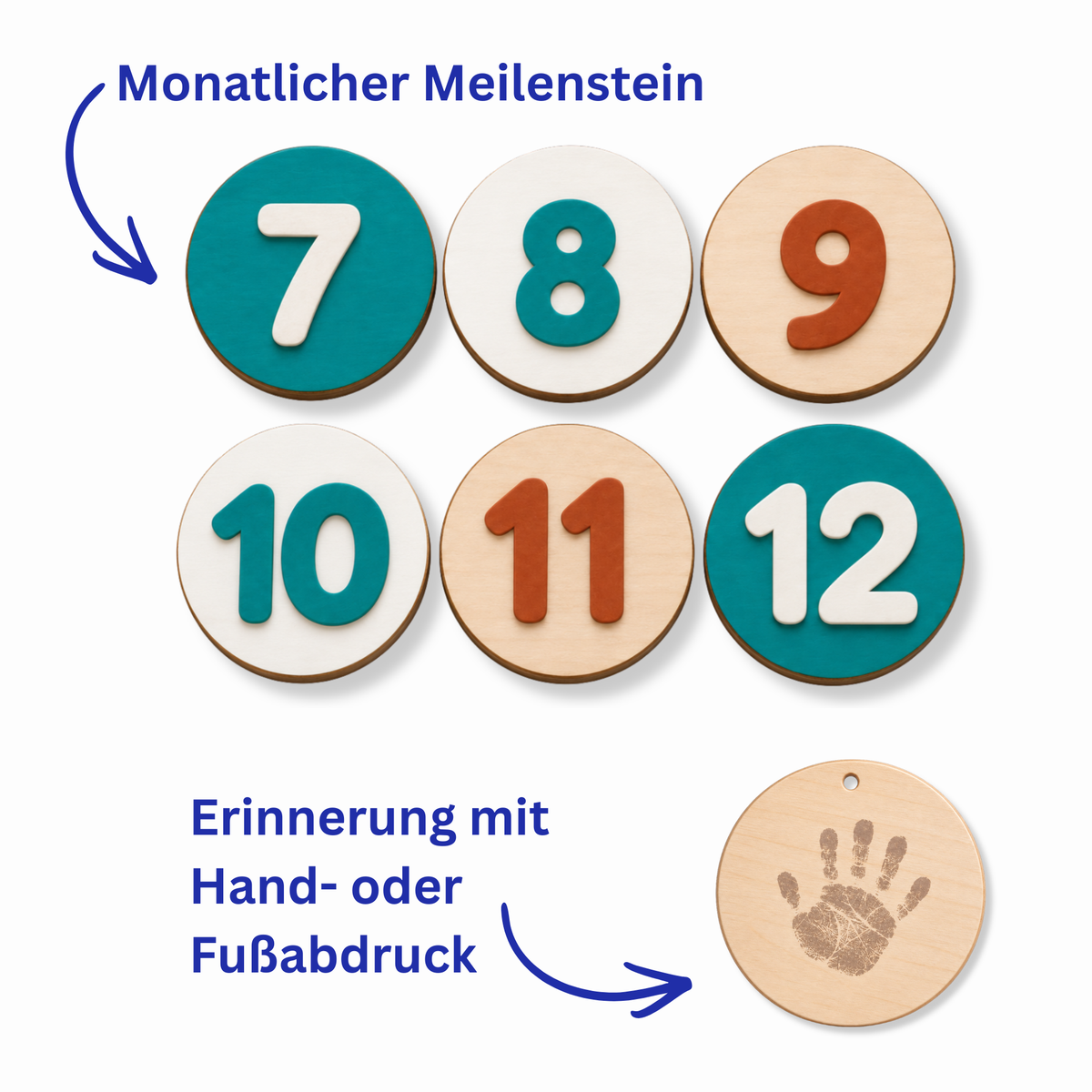 Meilensteinscheiben für Babys aus Holz | 7–12 Monate