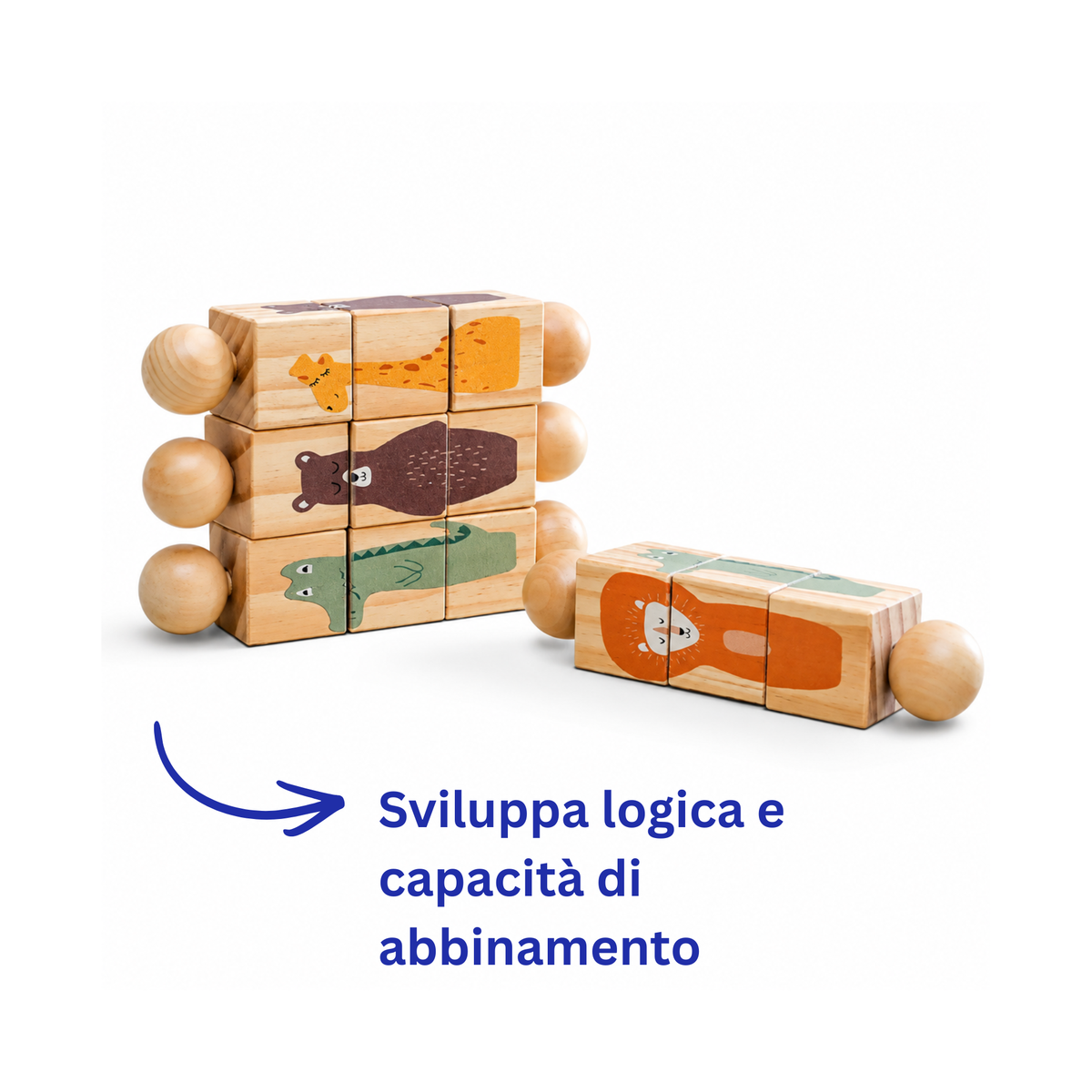 Puzzle rotante in legno con animali