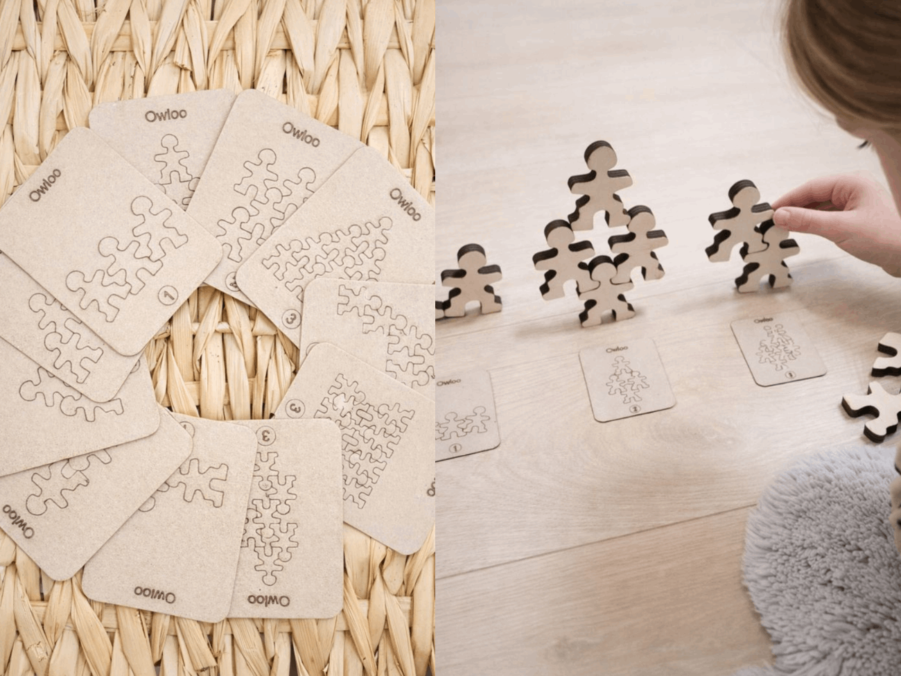 Owloo Mini Buddies wooden balancing toy with challenge cards – Montessori STEM educational game for children that develops problem solving, concentration and fine motor skills